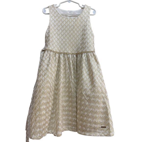 Tahari Girls Fit and Flare Dress Size 6 Gold White Tinsel Wedding Party Holiday - Picture 1 of 16